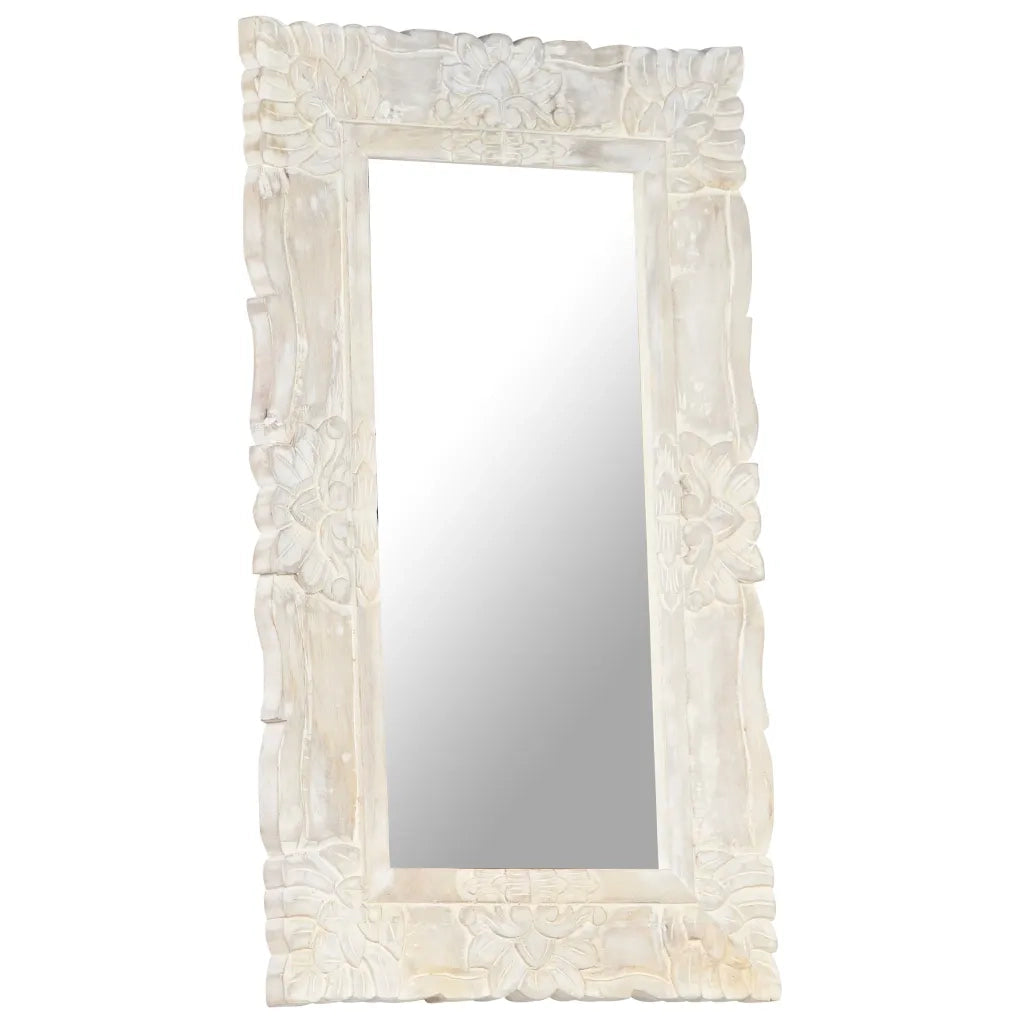 Specchio-Specchio Decorativo Bianco 80x50 cm in Legno Massello di Mango