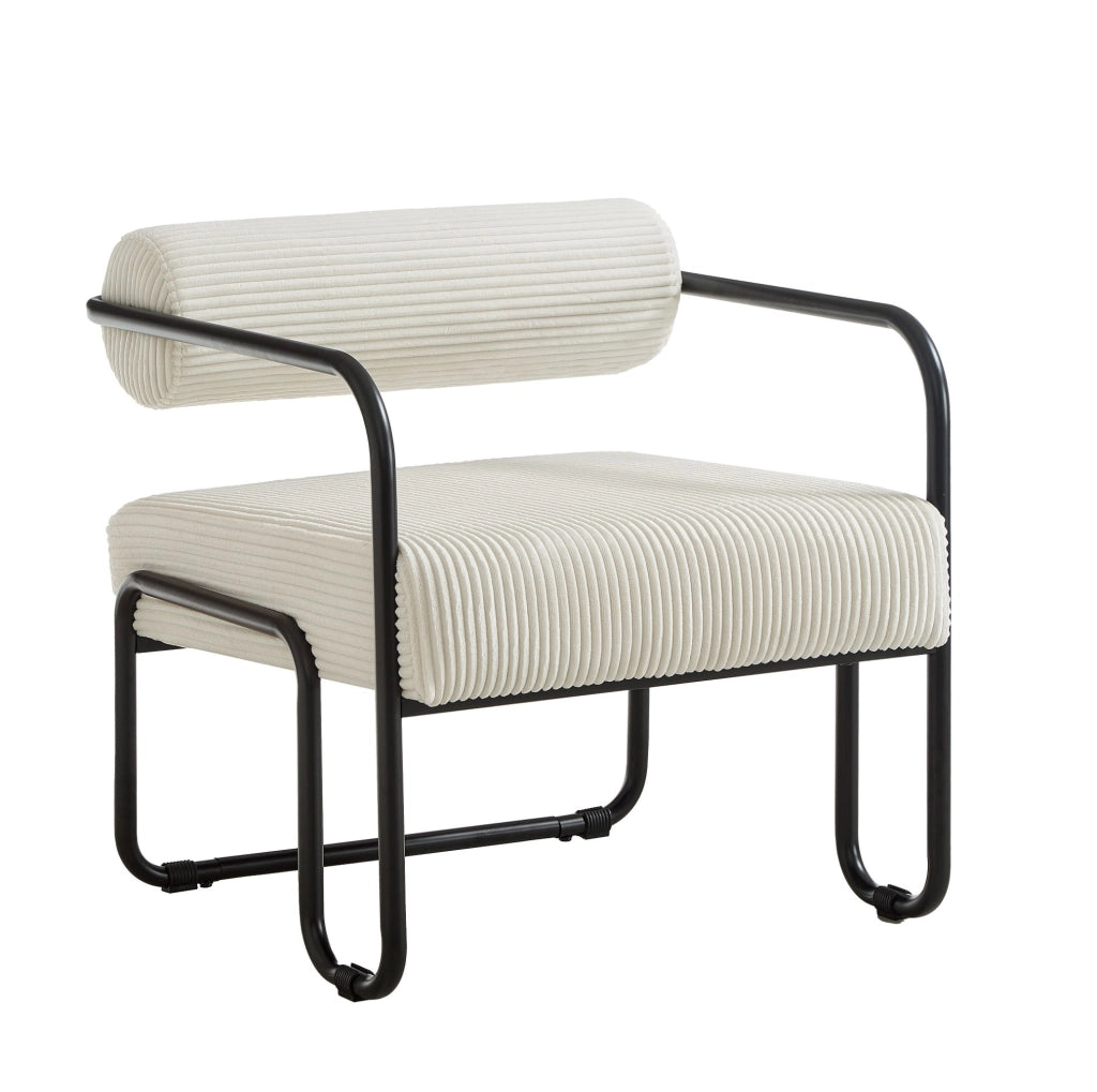 Poltrona da relax beige in velluto a coste con struttura in metallo