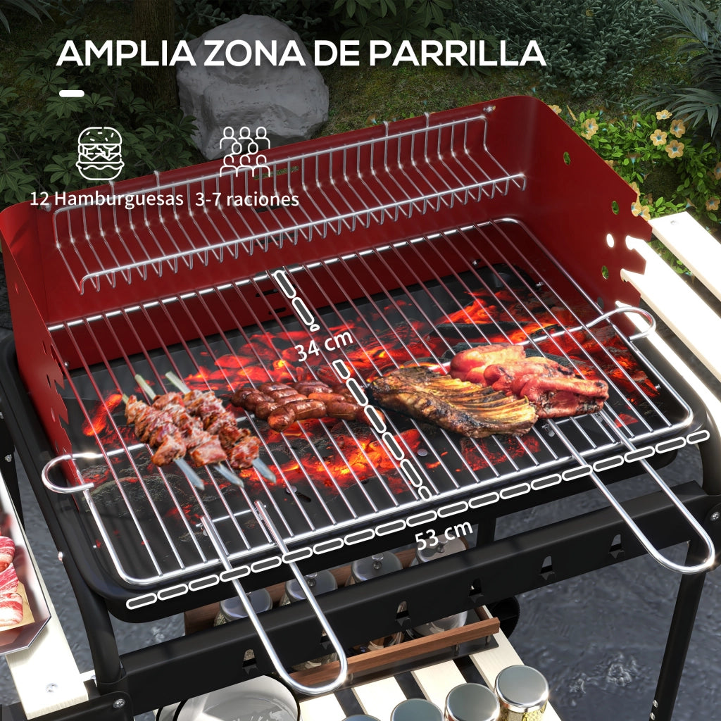 Barbacoa a Carbone con Ruote ¨C zephmum ¨C Griglia Regolabile, Grigio e Nero 103x47x95 cm