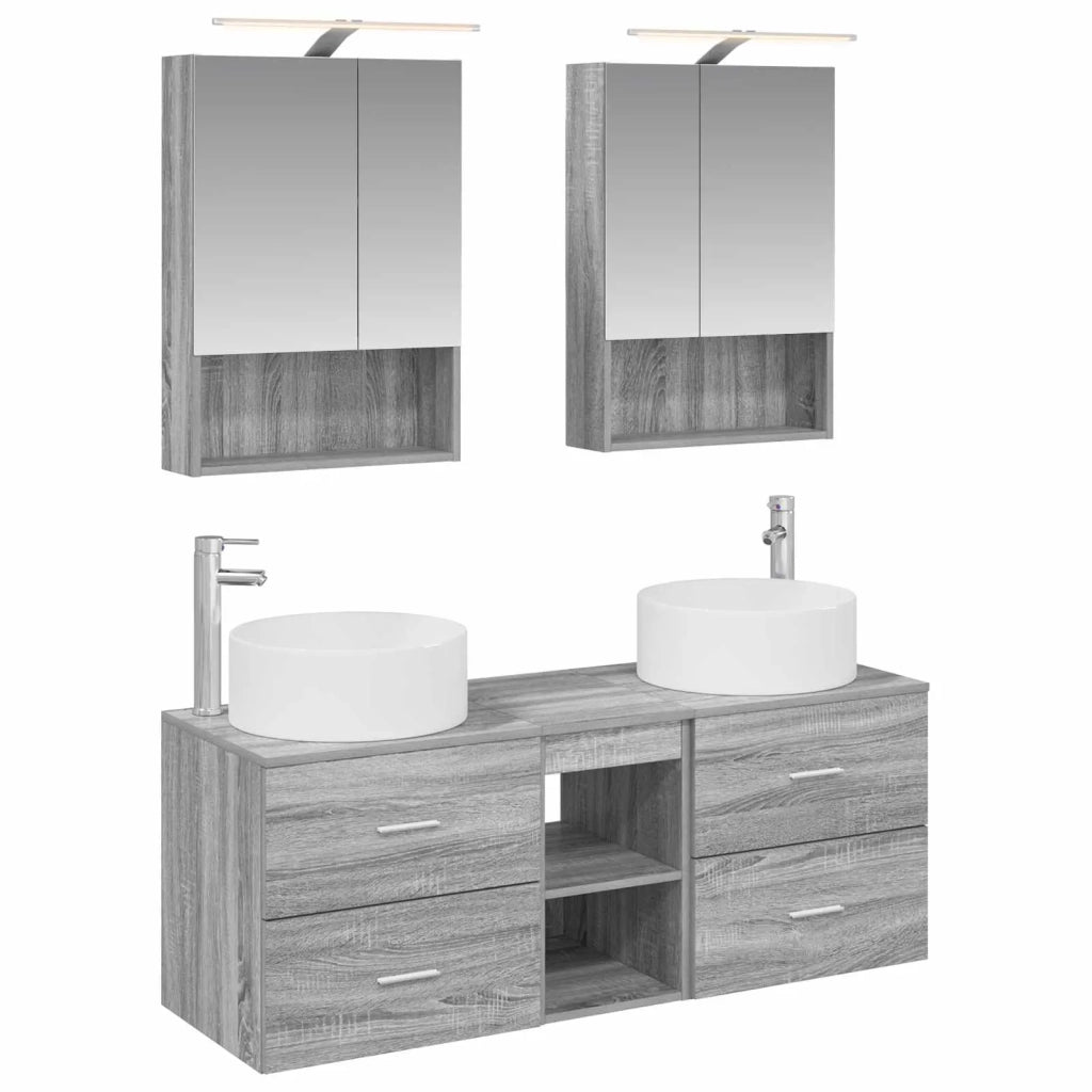 Set di mobili per il bagno 5 pcs Sonoma grigio 3407084
