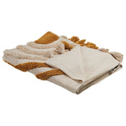 Coperta in cotone beige e arancione 130 x 180 cm copriletto in ricamo fatto a mano accogliente motivo geometrico con nappe