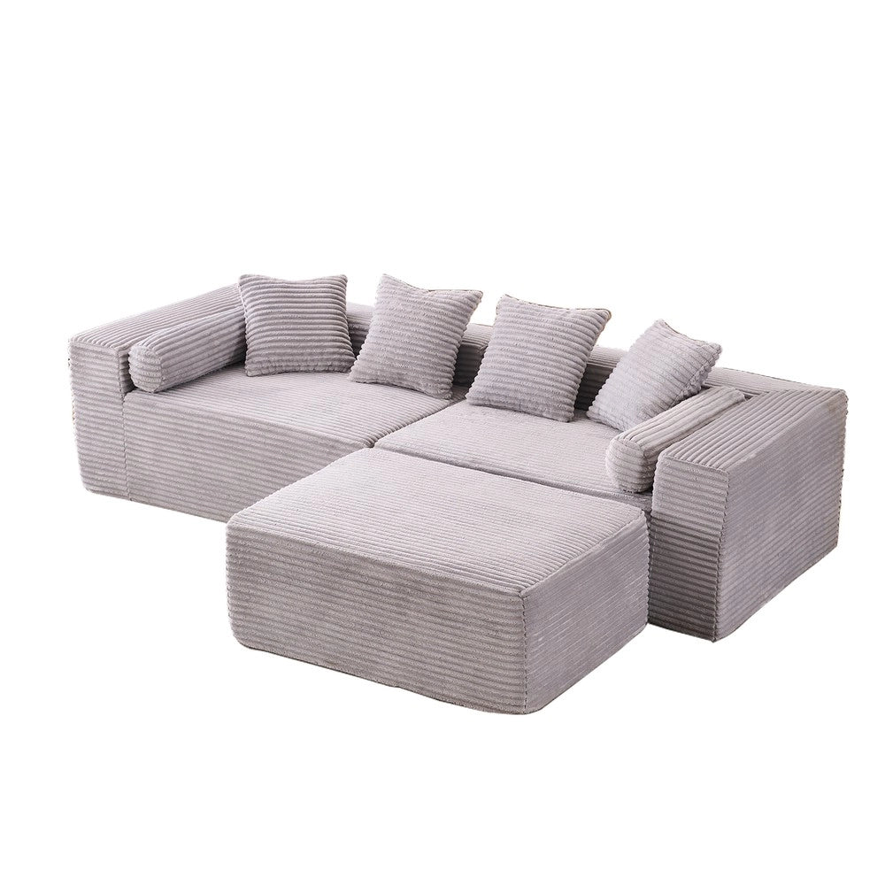 Divano angolare con chaise longue ¨C Minimal ¨C grigio tessuto chenille 3 posti