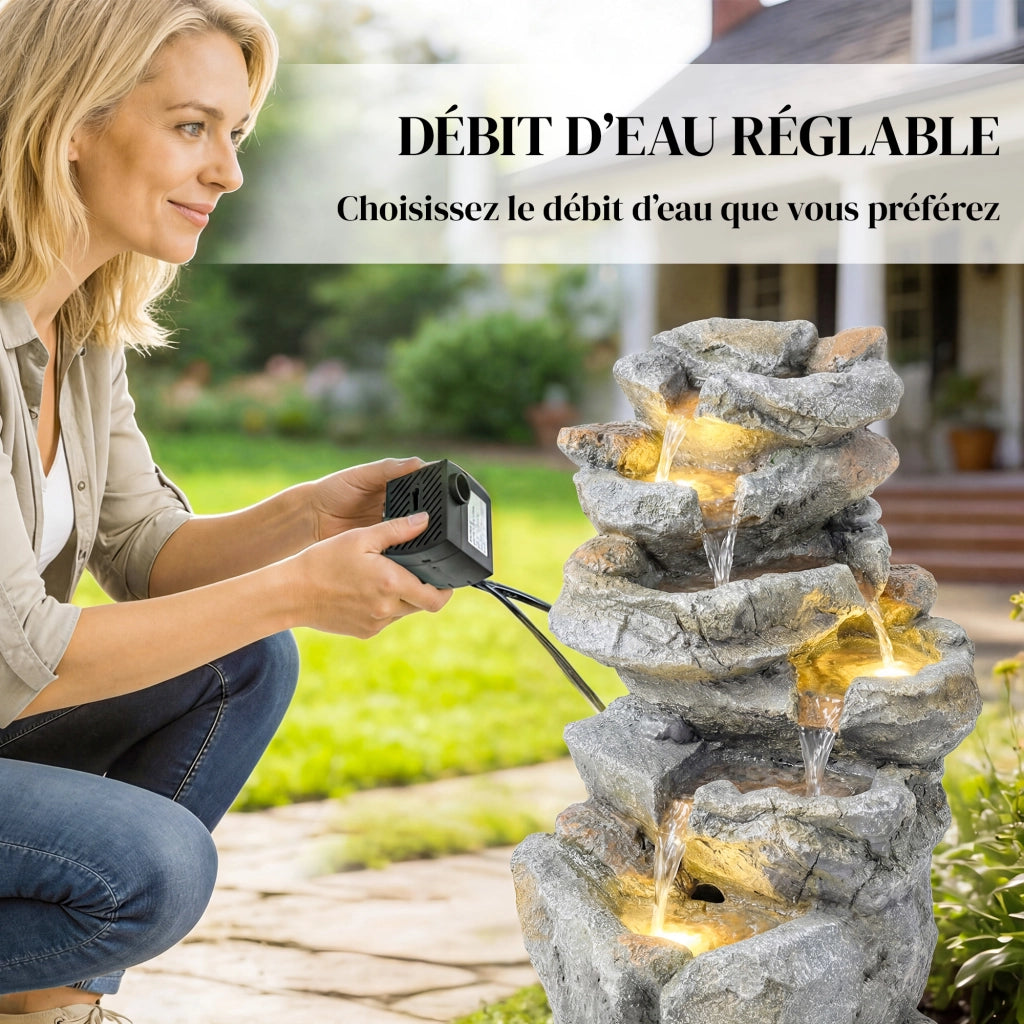 Fontana da Giardino Zen 6 Livelli Cascata ¨C Xylo ¨C Resina Effetto Pietra Naturale Grigio 33x27x53cm