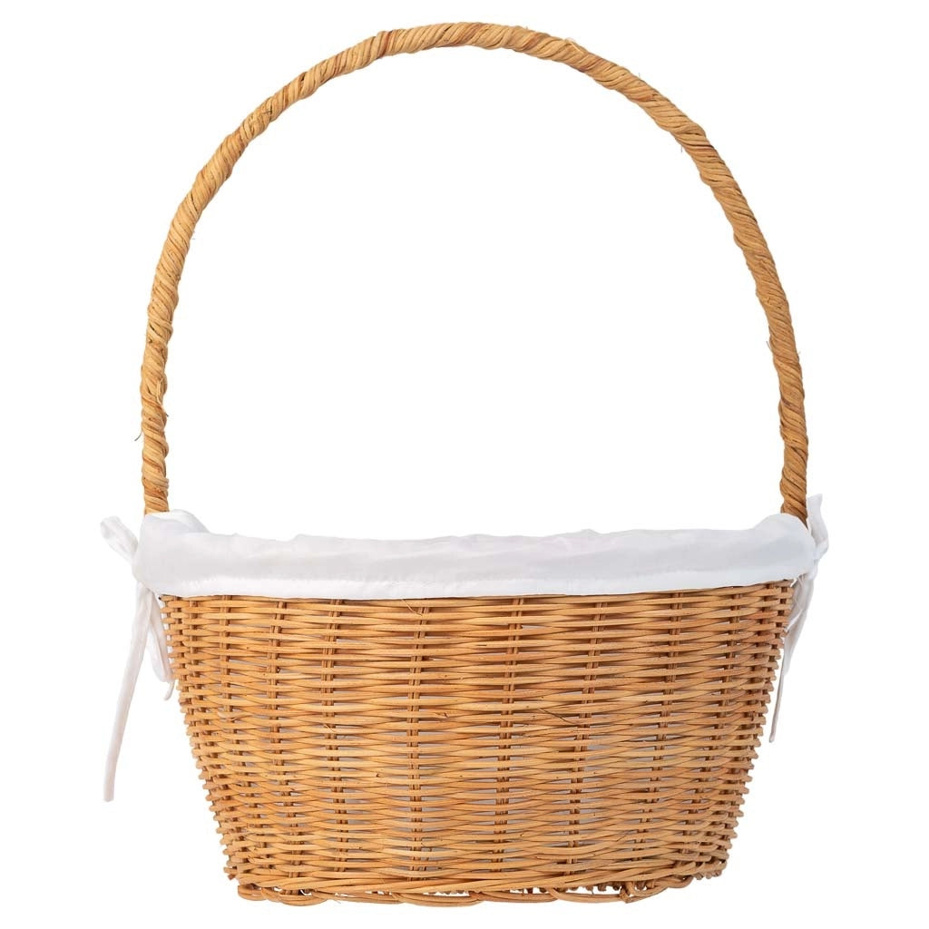 Cesto tondo in midollo con fodera marrone 28x28x15-33h
