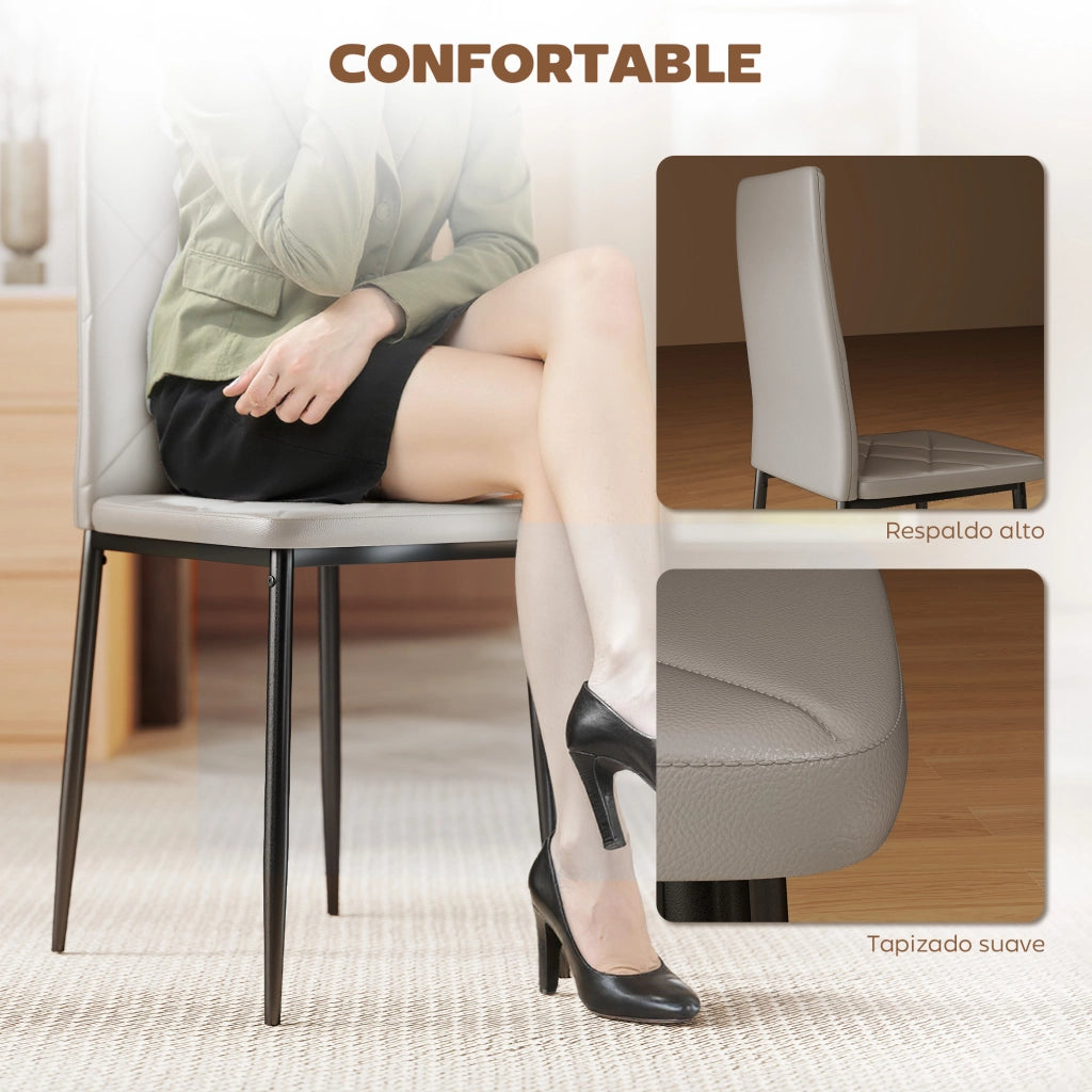 Set 4 Sedie da Pranzo Imbottite in Similpelle con Schienale Alto e Gambe in Metallo ¨C Zephmum ¨C Grigio 41x50x97 cm