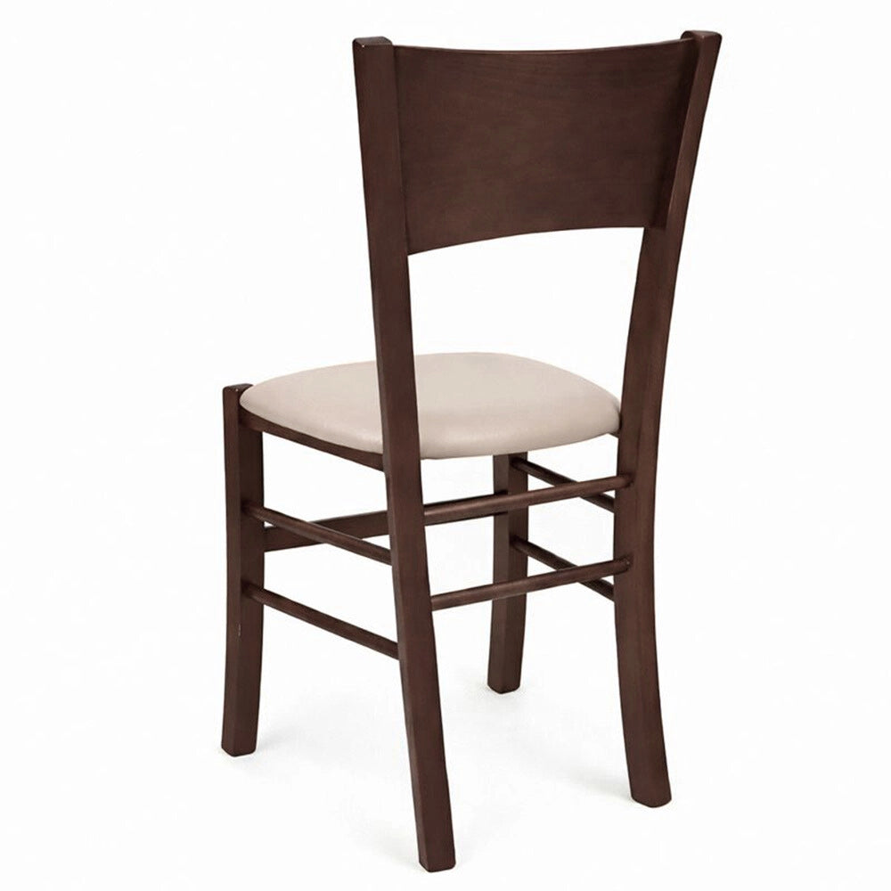 Sedia sala da pranzo Lucy in legno noce scuro con seduta imbottita beige