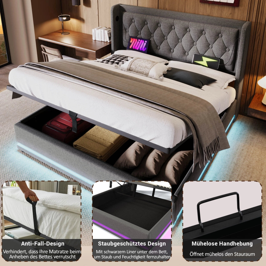 Letto matrimoniale contenitore 140x200 cm grigio con materasso