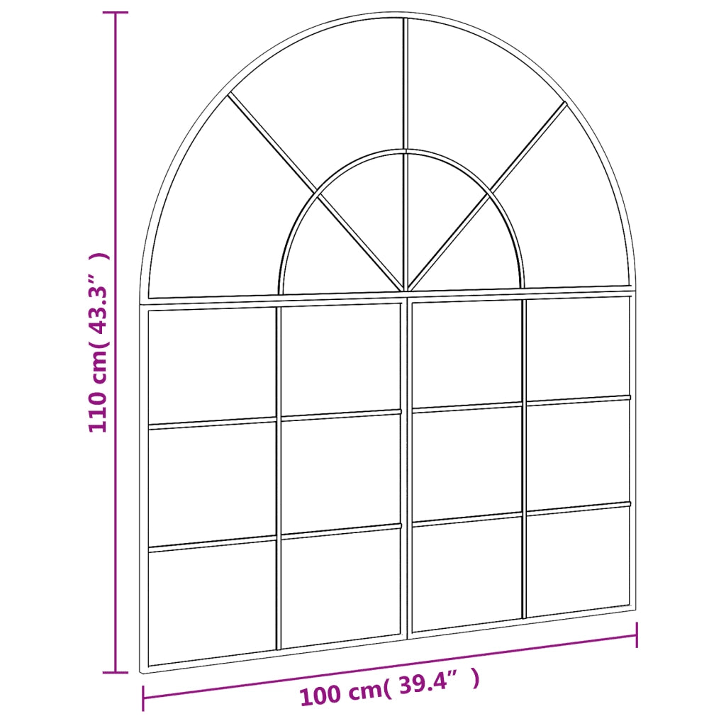 vidaXL Specchio da Parete Nero 100x110 cm Arco in Ferro