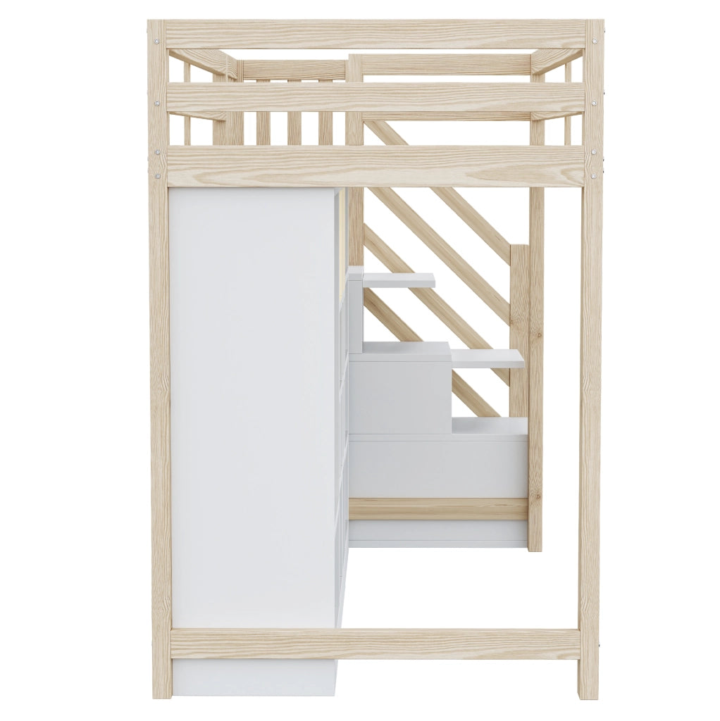 Letto a soppalco 90 x 200 cm con armadio, contenitori e illuminazione LED