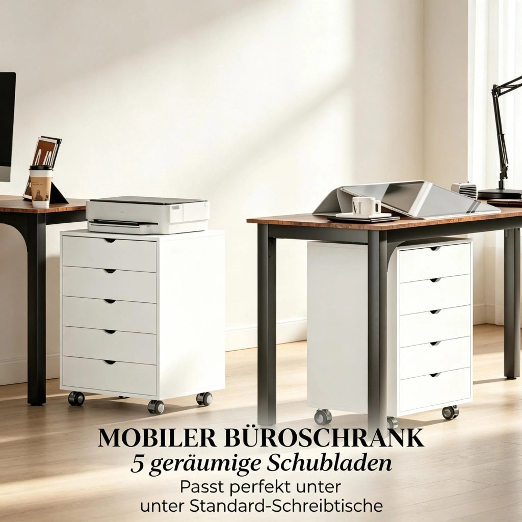 Contenitore mobile per ufficio con ruote e 5 cassetti, mobile per ufficio con rotelle per documenti e forniture per ufficio, pratico armadio per uffic