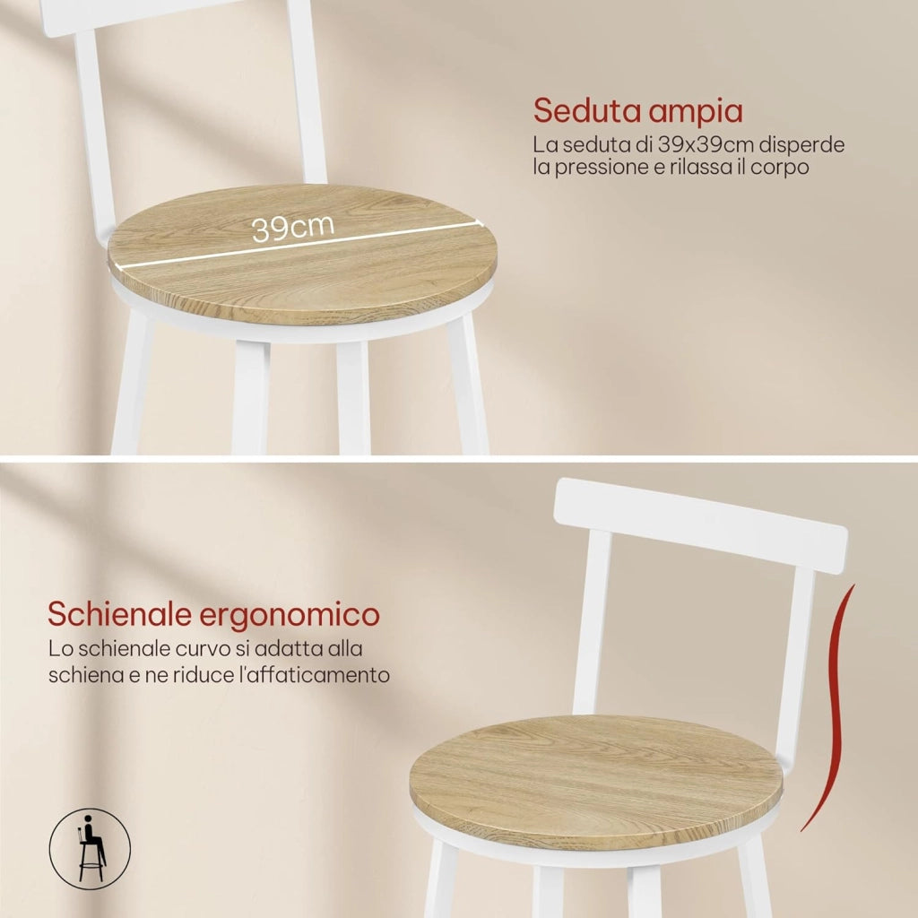 Sgabelli Cucina Set di 2, Sgabelli da Bar per Colazione, con Poggiapiedi e Schienale, Struttura in Metallo, Effetto Legno Chiaro