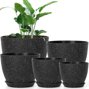 Vasi per Fiori per Interno - Vaschetta Decorativa - 5 Pezzi - Nero - 21,5/19/16/14/12,5 cm