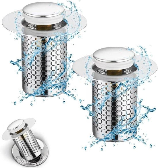 Set di 2 Zanzariere di Emergenza in Acciaio Inox per Disimpegno di Acqua (Gabinetto e Lavabo) - Stoppere di Emergenza Universale con Filtro Anti-Verstoppamento - Per Cucina e Bagno