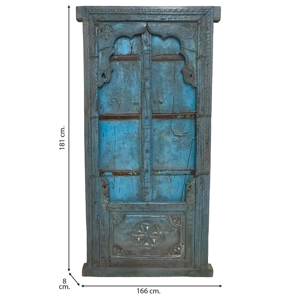Finestra in legno con finitura artigianale blu, 181x8x166h cm