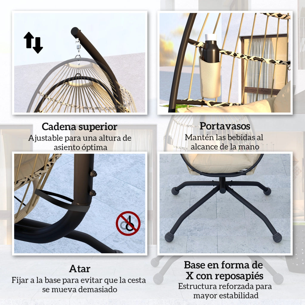 Sedia da giardino con cuscino e poggiatesta ¨C zephmum ¨C kaki, polyrattan, struttura in metallo