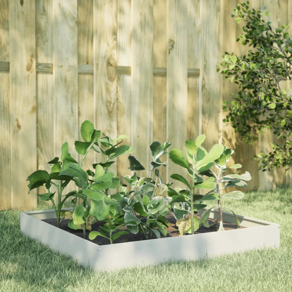 Fioriera Rialzata da Giardino Bianca 100x100x26 cm in Acciaio 851018