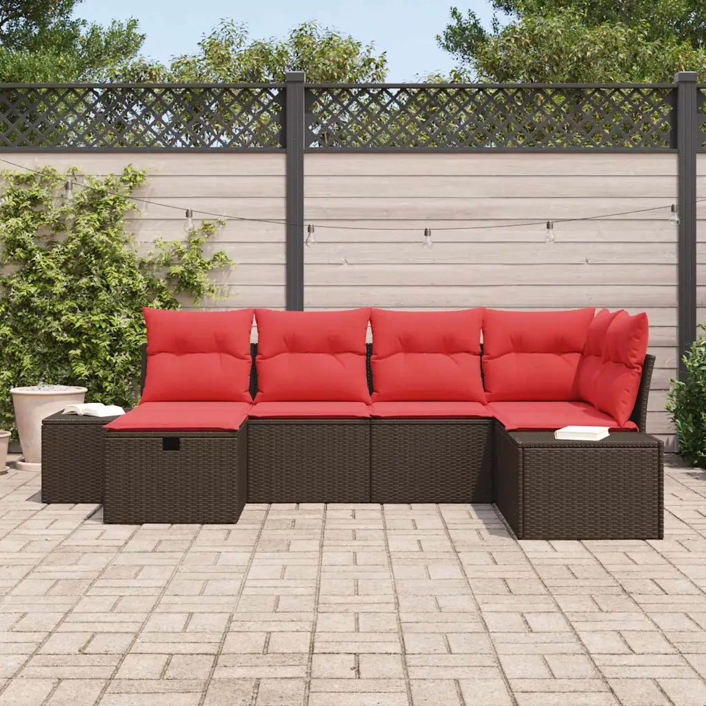 Set Divano da Giardino con cuscino 6 pcs Marrone polyrattan