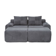 Divano modulare 2 posti con portabevande e tasca laterale in tessuto a coste grigio scuro, 200 × 174 × 80 cm
