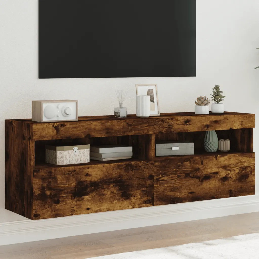 Mobili TV a Parete con Luci LED 2pz-Set di 2 Credenza per TV sospesa Rovere Fumo 60x30x40 cm