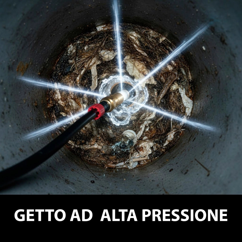 Sonda Sturatubi Da 15 M Per Idropulitrice Alta Pressione Con Sistema Antipiega Indicatori ad Anello Connettore in Rame 4 Adattatori Universali PVC Resistente Fino a 160 Bar Per Pulizia Tubazioni Nero