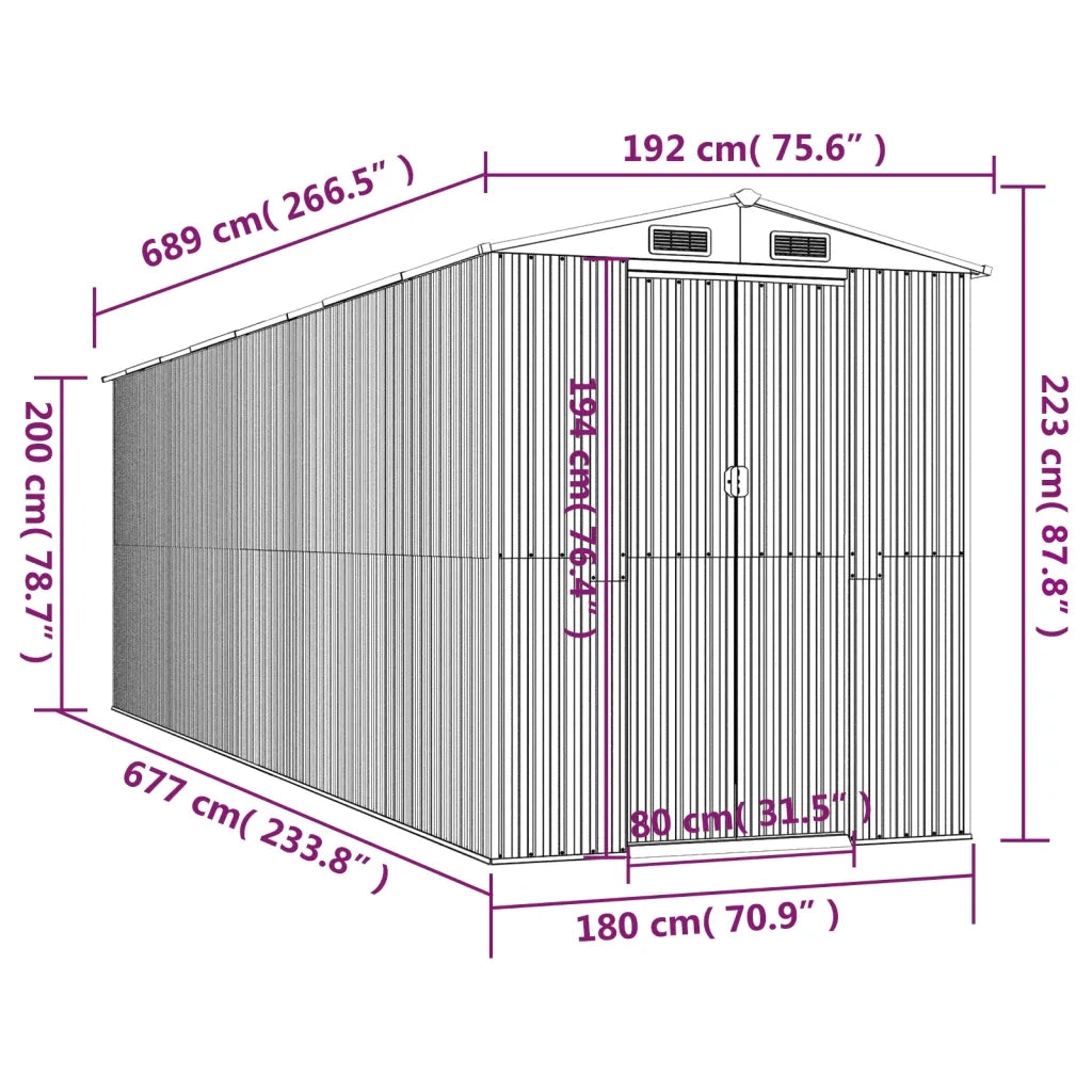 Capanno da Giardino Marrone Scuro 192x689x223cm Acciaio Zincato 3147466