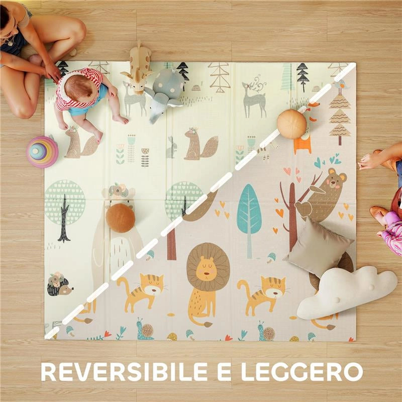 TAPPETO PER BAMBINI 0-6 ANNI A TEMA BOSCO CON SUPERFICIE IMPERMEABILE IN XPE MULTICOLORE, 196X176X1.5 CM