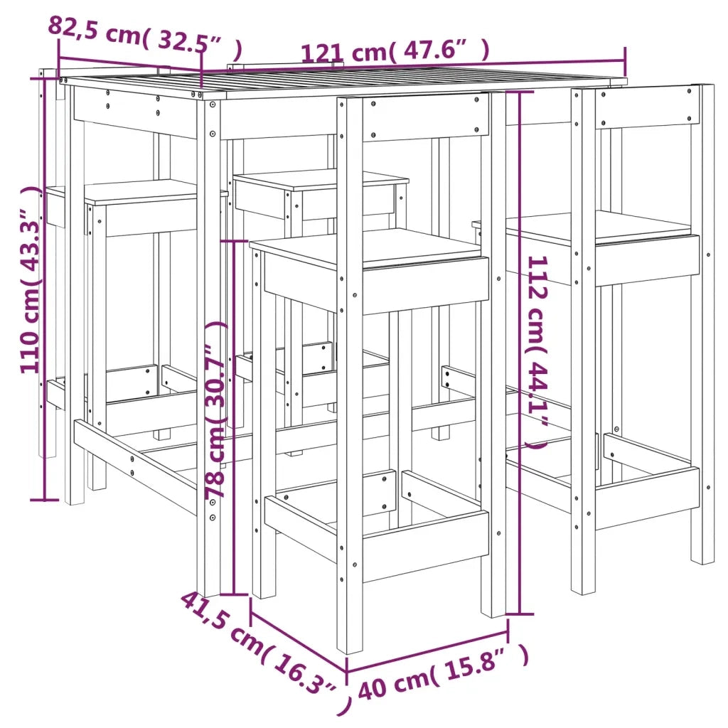 Set Bar da Giardino 5 pz in Legno Massello di Pino 3154750