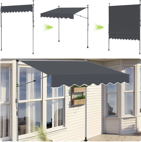 Ombrellone per Esterno - 250cm Ombrello Solare Adattabile - Protezione UV e Acqua per Balcone, Terrazza e Giardino - Antracite