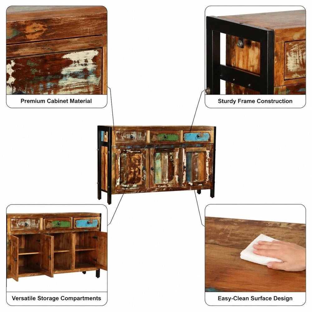 Sideboard Made Of Reclaimed Wood, Solid Wood, 120x35x76 Cm