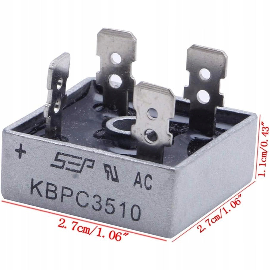 Ponte Raddrizzatore KBPC5010 – Corrente Massima 50A, Tensione 1000V | Dimensioni 29x29x11mm