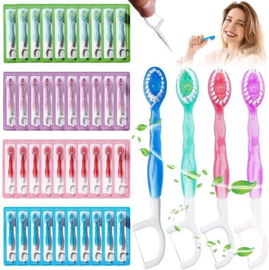 Set di spazzolini da denti 40 pezzi - Spazzolini da denti 4-in-1 mini - Spazzolini da denti monouso - Spazzola per tartaro - Lame per denti - Imballaggio igienico