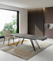 Tavolo Allungabile Match 1 con Top in Ceramica Marmo Grigio Opaco e Base in Metallo Nero - Design Industriale Contemporaneo 160/240cm