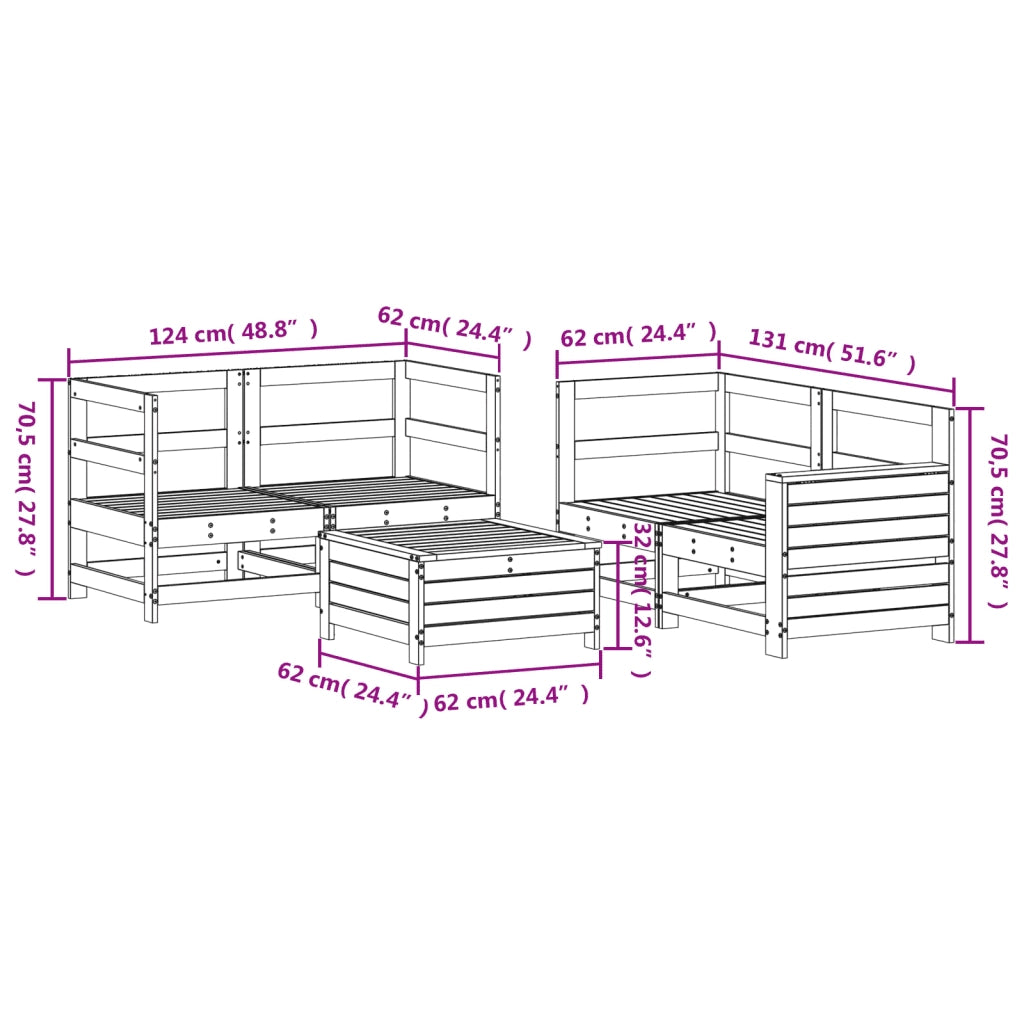 Set Divani da Giardino 5 pz in Legno Massello di Pino 3250812