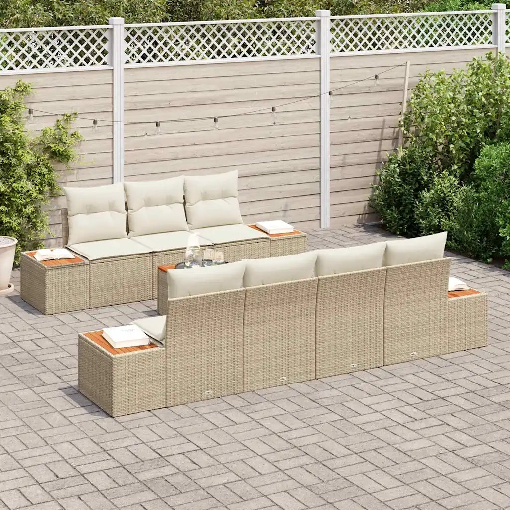Set Divano da Giardino con cuscino 8 pcs Beige Poly Rattan