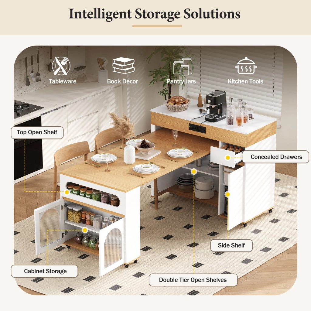 Tavolo allungabile con cassetto e vano contenitore vetrato; per cucina e sala da pranzo; stile moderno