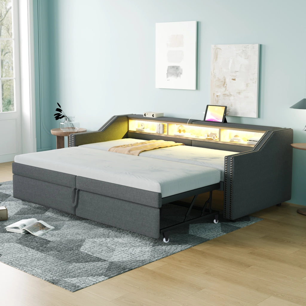 Letto divano estraibile tessuto di iuta 180x200 cm