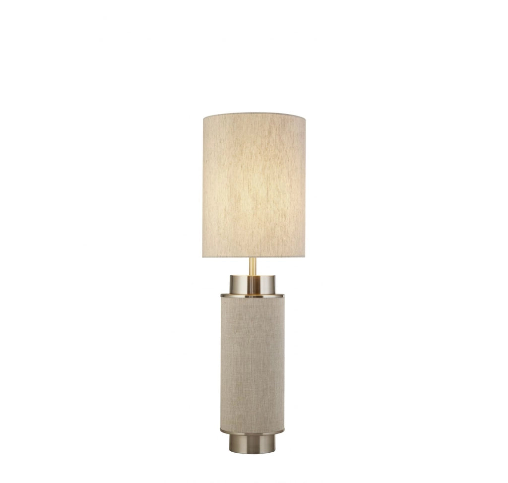 Lampada da tavolo Flask - nichel satinato, tela di iuta grigia e paralume bianco