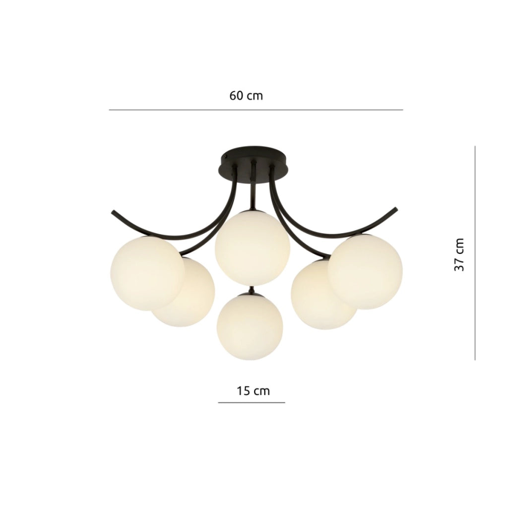 Lampadario Emibig Boston 6xE14 nero/opal in vetro 70cm
