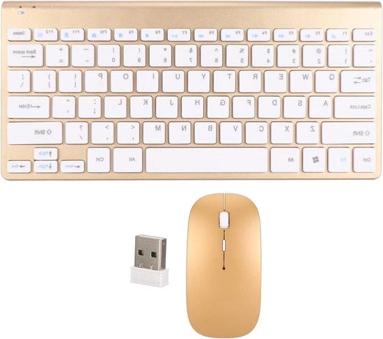Tastiera Wireless Silenziosa per Ufficio e Viaggio - Compatta e Impermeabile - Indicatore LED Silenzioso - Risparmio Energetico - Ideale per Aula - Color Gold