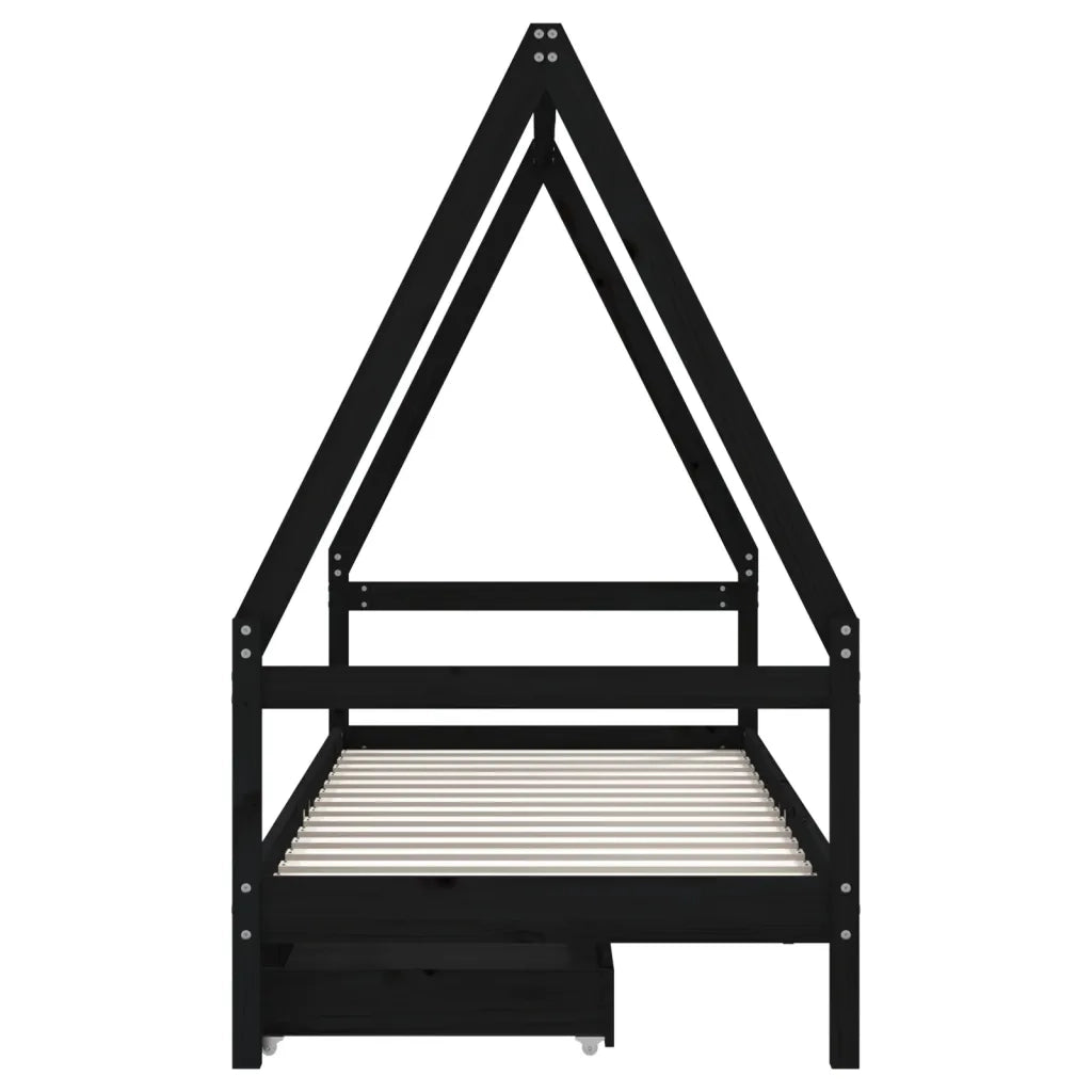 Giroletto Bambini | Letto Infantile | Lettino con Cassetti Nero 90x200cm Massello di Pino
