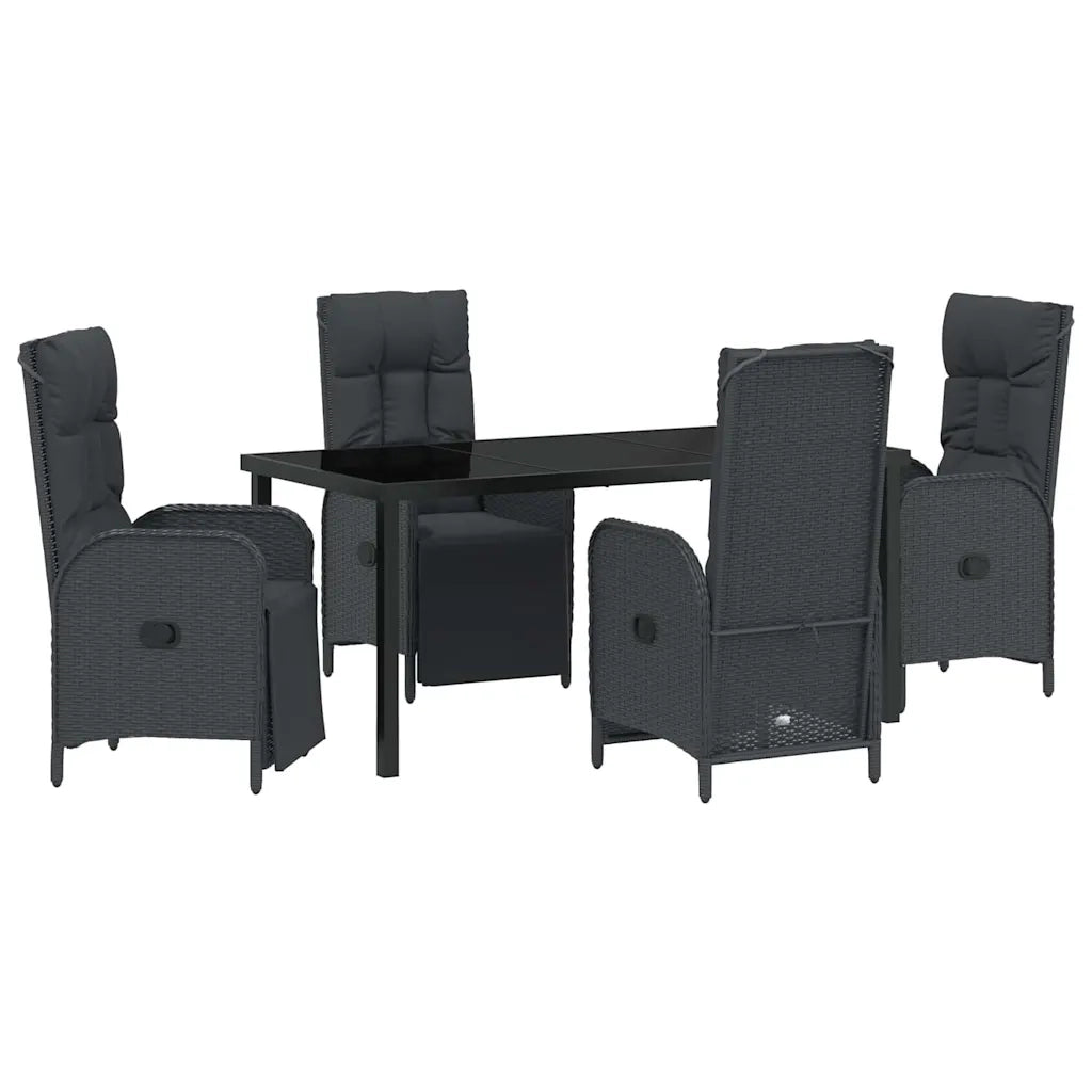 Set da Pranzo per Giardino con cuscino 5 pcs Nero polyrattan