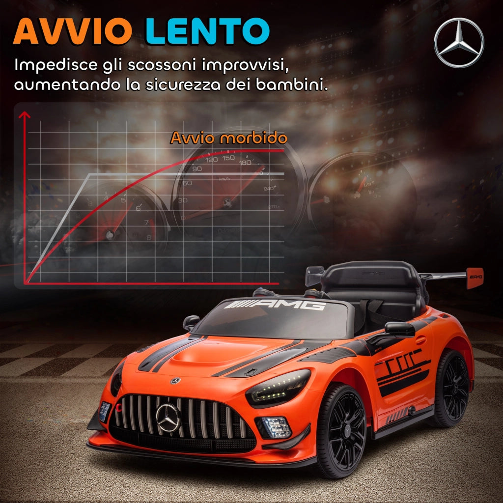 Macchina Elettrica Bambini 3-8 Anni Licenza Ufficiale Mercedes AMG 12V con Telecomando Luci LED Arancione