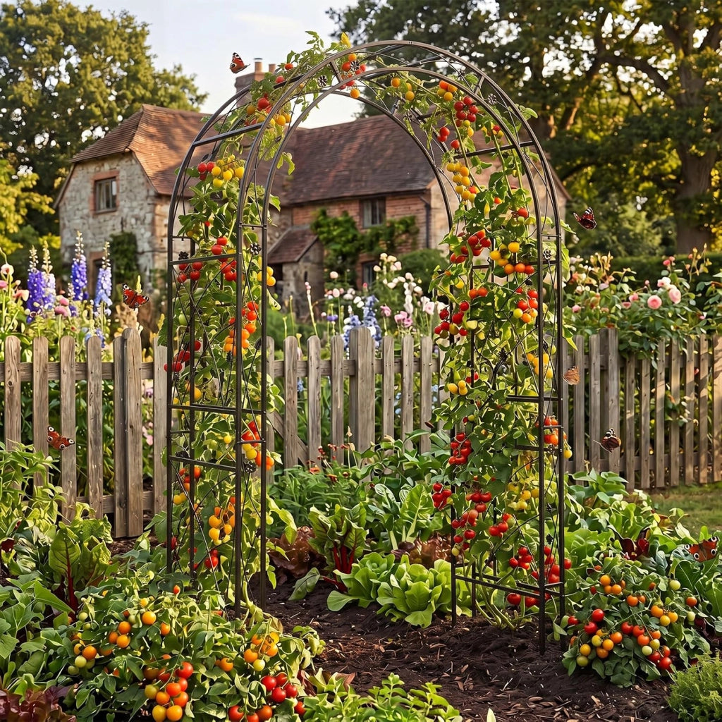 Arco da Giardino, Pergolato per Piante Rampicanti, Vite e Rose | Pergola Decorativa con Motivi a Foglia da Giardino, Ingresso, Viale e Cortile per Matrimonio e Festa, 138 x 59 x 213 cm