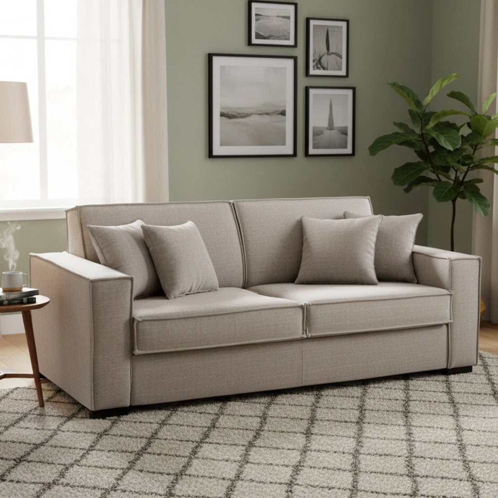 Divano Letto Asteroide, Divano a 3 posti, Made in Italy, SofÒ  Soggiorno con apertura girevole, in tessuto imbottito, con Braccioli standard, cm 220x95h90, Tortora