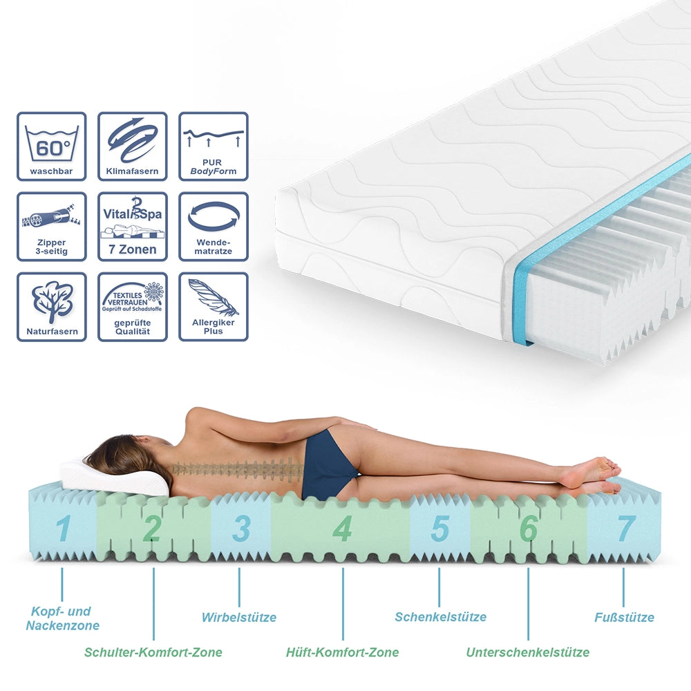 Vitalispa Materasso in schiuma fredda Bianco 90 x 200 cm 20 cm di altezza