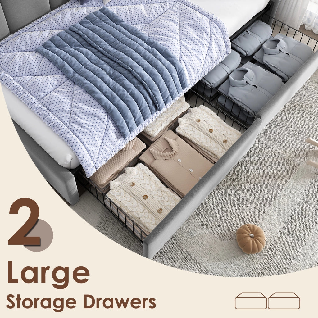 OKWISH Letto Divano 90×190 cm, Letto Singolo con 2 Cassetti e Schienale Imbottito, senza Materasso, in Velluto, Grigio