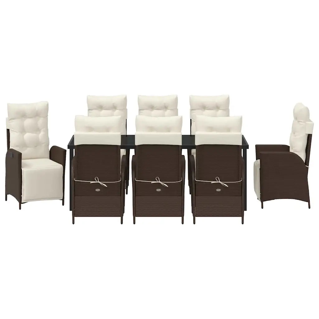 Set da Pranzo per Giardino con cuscino 9 pcs Marrone polyrattan 3380546