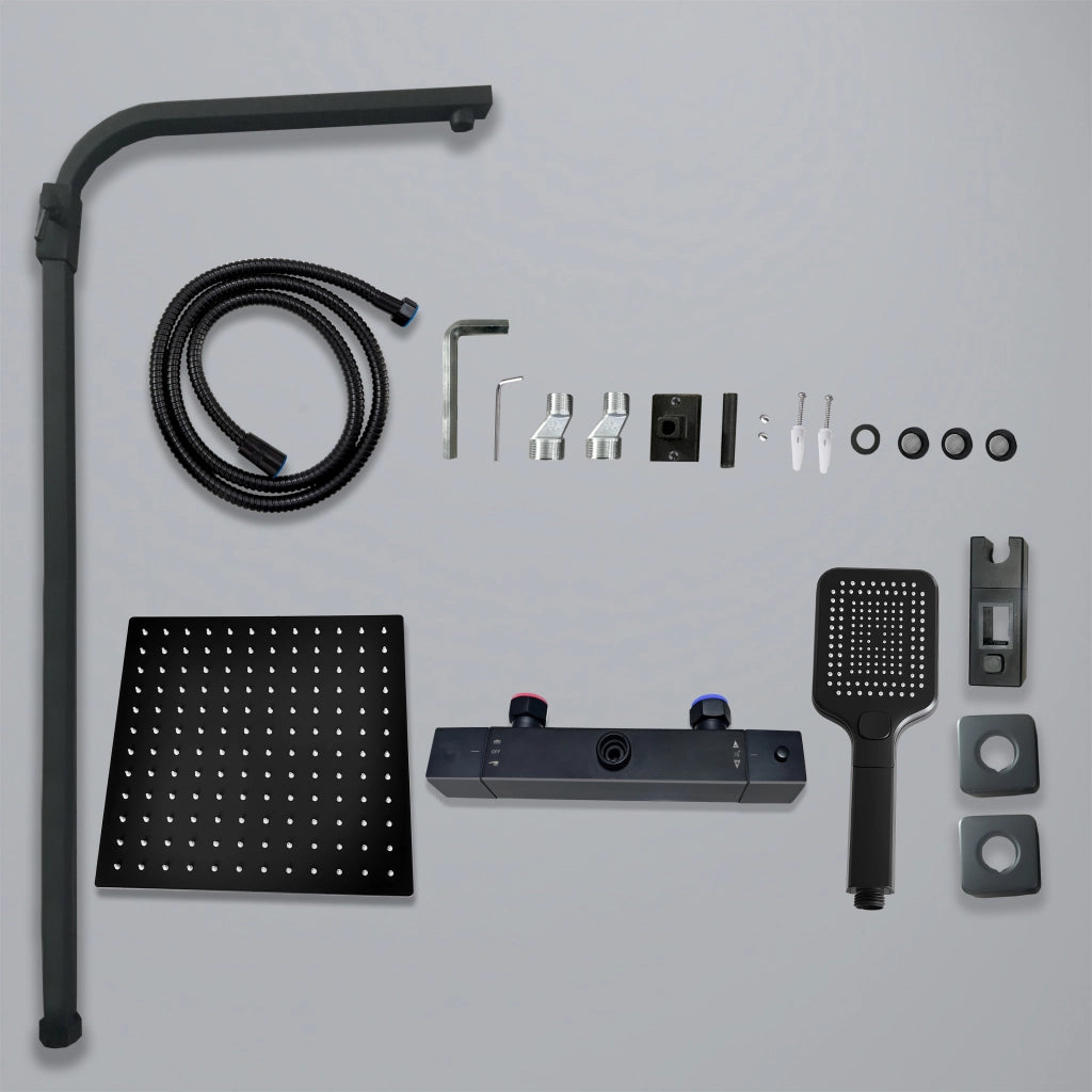 Colonna doccia con miscelatore termostatico, saliscendi doccia quadrato regolabile 73-115cm, nero