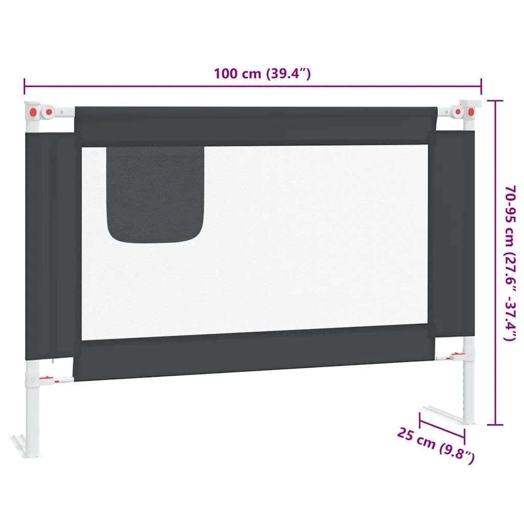 Sponda Letto Sicurezza Bambini Grigio Scuro 100x25 cm Tessuto 10226