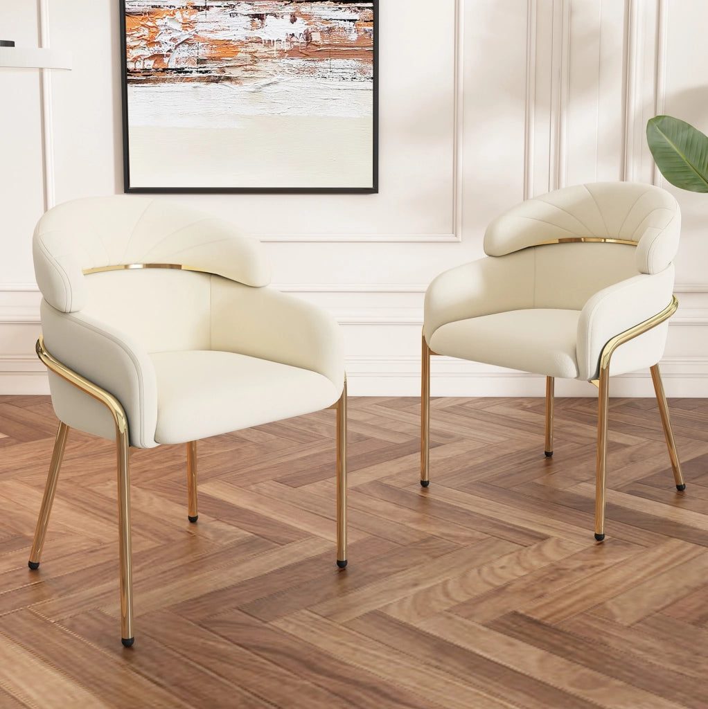 Sedia da pranzo in velluto beige con gambe in metallo; stile moderno